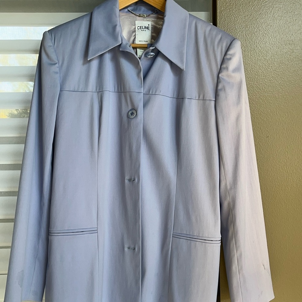 Light purple Celine jacket with strap.